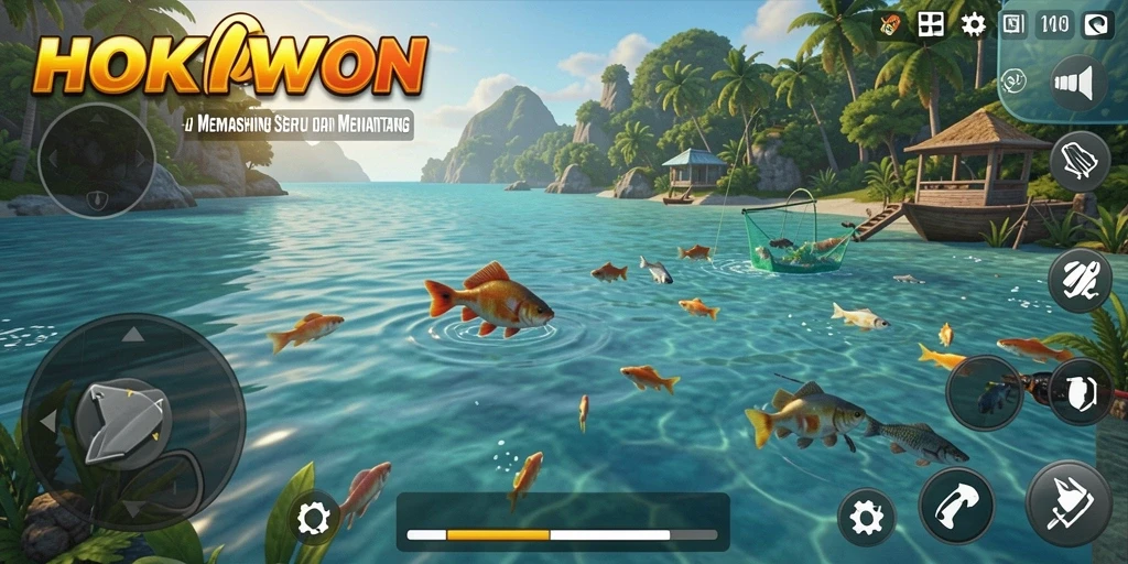 Screenshot HOKIWON menampilkan aksi memancing yang menegangkan.