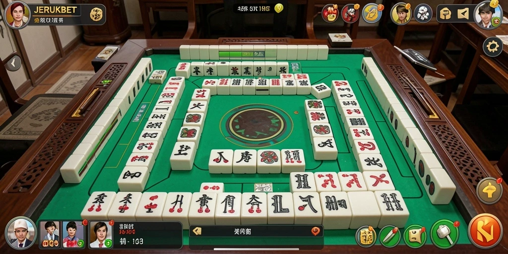 Tangkapan layar utama <strong>JERUKBET</strong> menampilkan serunya gameplay Mahjong yang menawan.