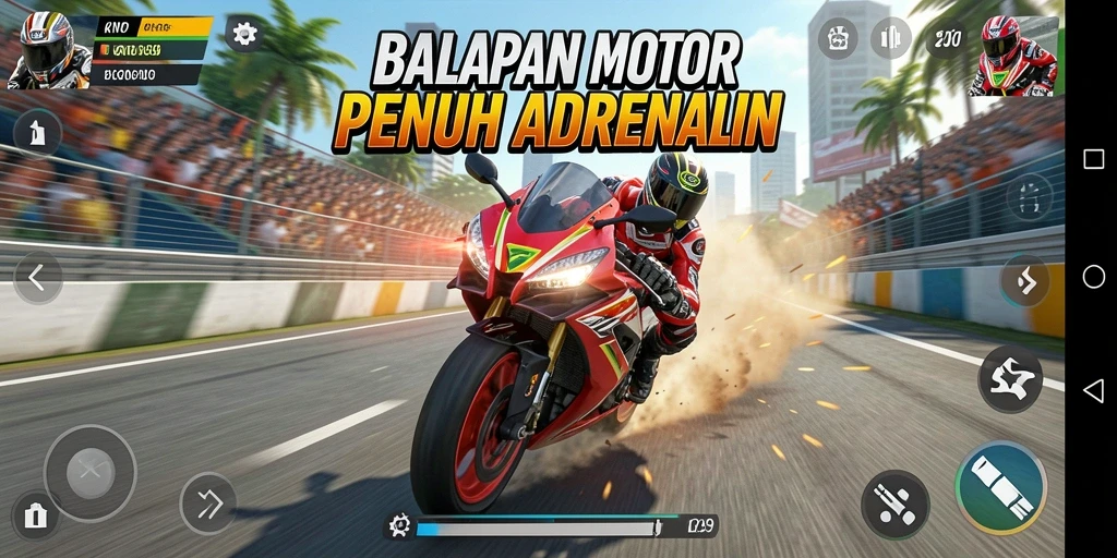 Screenshot gameplay KNO89 menampilkan balapan motor seru dan mendebarkan.