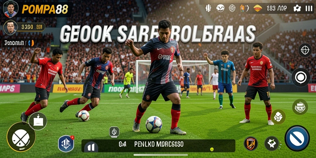 Tampilan gameplay POMPA88 yang penuh aksi di lapangan sepak bola.