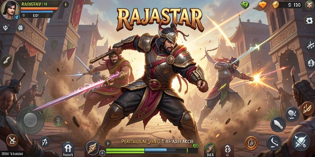 Tampilan gameplay intens di dunia fantasi RAJASTAR.