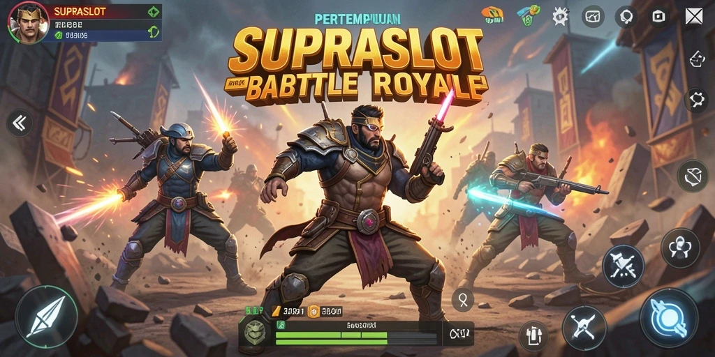 Tangkapan layar gameplay SUPRASLOT dengan aksi pertempuran seru.