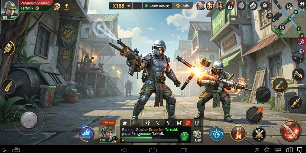 Screenshot gameplay X168 menampilkan pertempuran strategi yang mendebarkan.